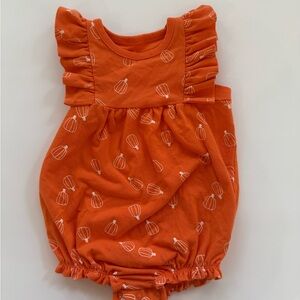Orange Pumpkin Print Baby Romper